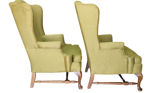 Vintage Queen Anne Wing Back Chair Custom Upholstery - Set of 2