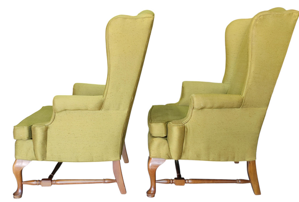 Vintage Queen Anne Wing Back Chair Custom Upholstery - Set of 2