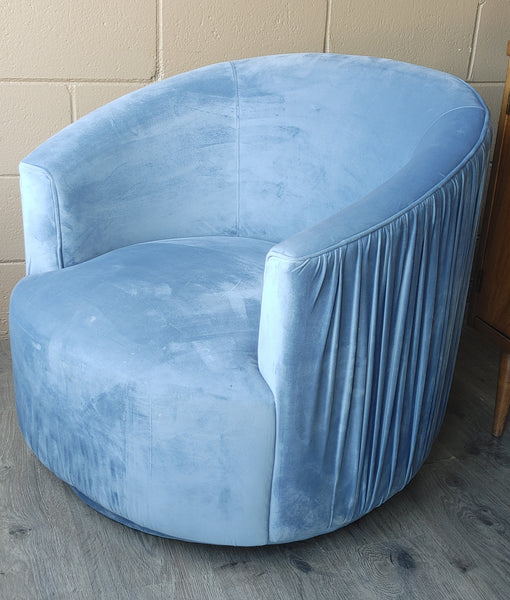 Pleated Velvet Barrel Chair London Blue TOV Furniture