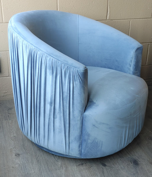 Pleated Velvet Barrel Chair London Blue TOV Furniture