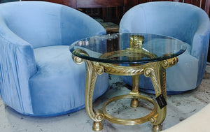 Pleated Velvet Barrel Chair London Blue TOV Furniture