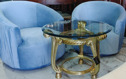 Pleated Velvet Barrel Chair London Blue TOV Furniture