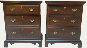 Craftique Mahogany Chippendale 3-Drawer Nightstand Side Tables