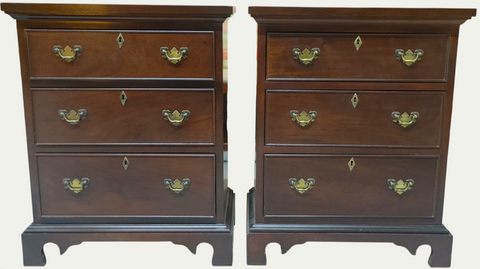 Craftique Mahogany Chippendale 3-Drawer Nightstand Side Tables