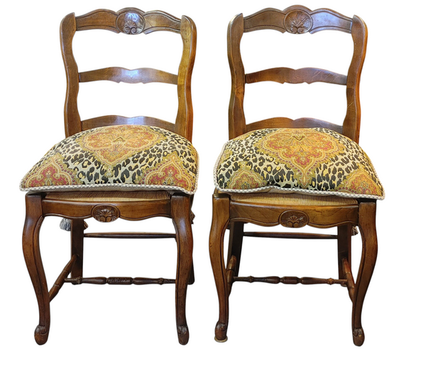 Vintage French XV Country Ladder Back Rush Seat Chairs - Set of 4