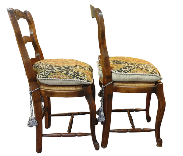 Vintage French XV Country Ladder Back Rush Seat Chairs - Set of 4