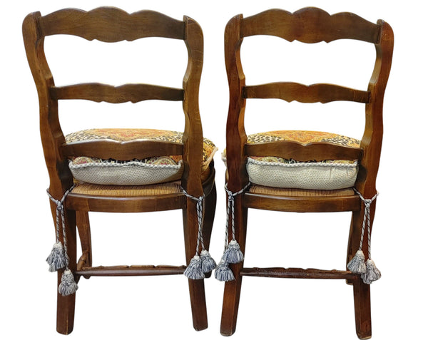 Vintage French XV Country Ladder Back Rush Seat Chairs - Set of 4