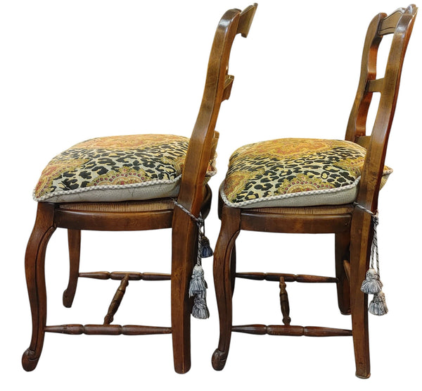 Vintage French XV Country Ladder Back Rush Seat Chairs - Set of 4