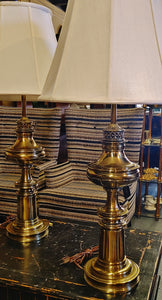 Vintage 1980s Stiffel Traditional Brass Column Table Lamps - A Pair