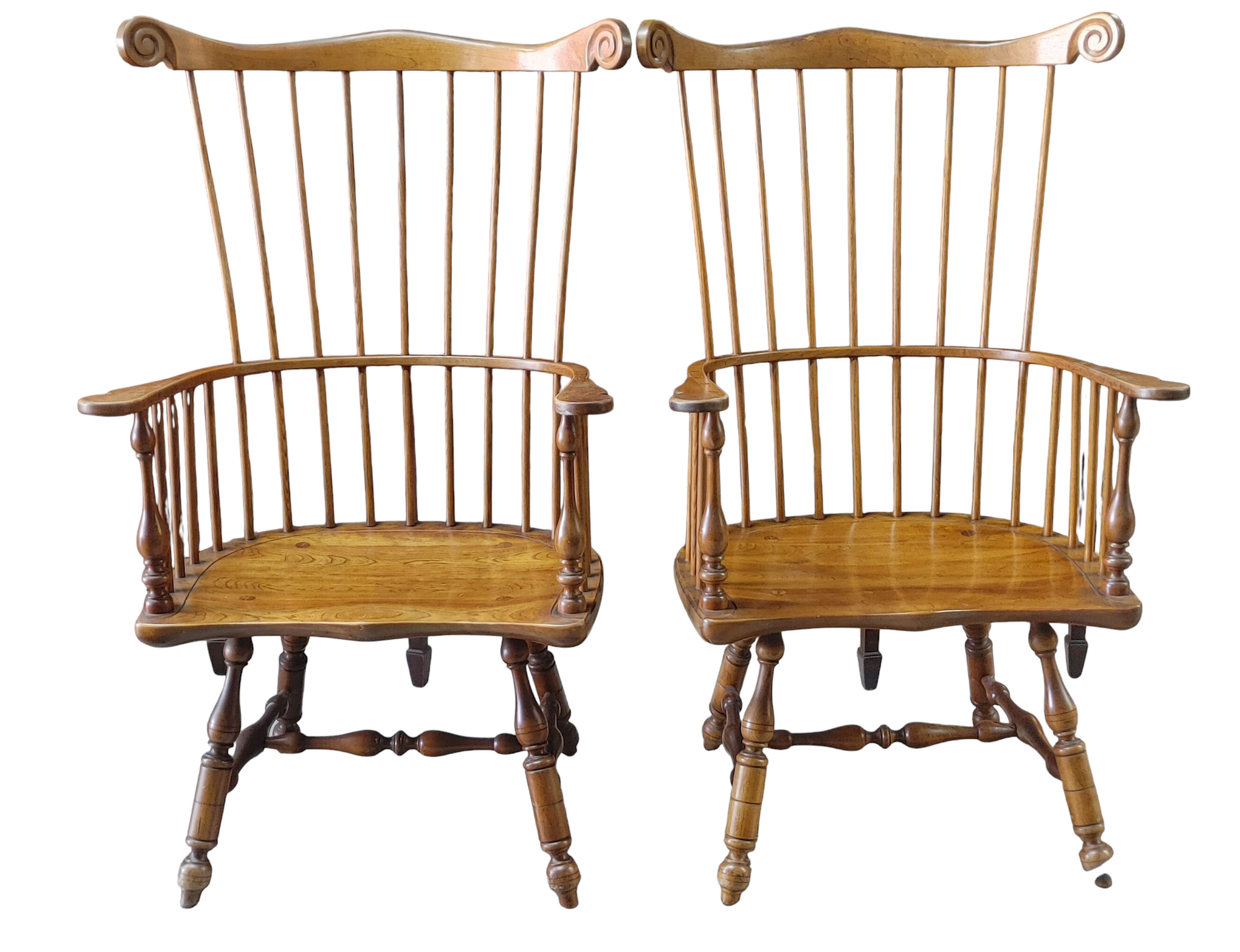 PAIR Stickley Cherry Windsor Arm Chairs
