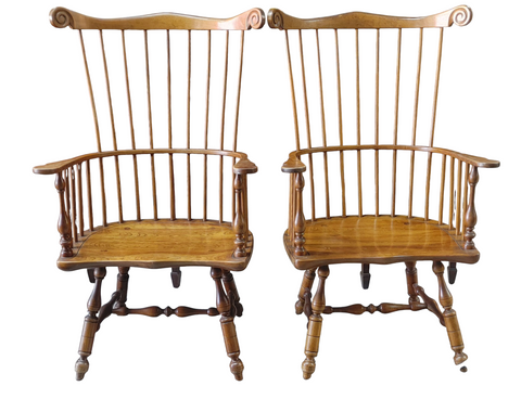 PAIR Stickley Cherry Windsor Arm Chairs
