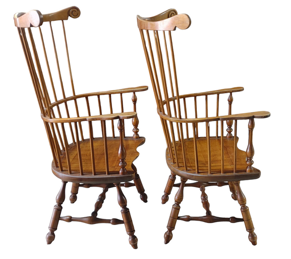 PAIR Stickley Cherry Windsor Arm Chairs