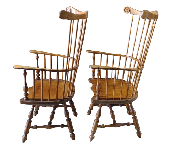 PAIR Stickley Cherry Windsor Arm Chairs