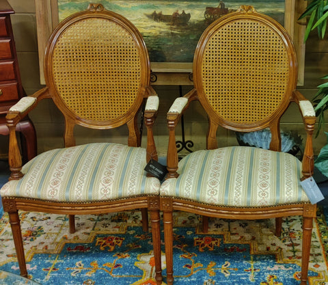 French Cane Back Arm Chairs Fauteuil Early 20th Century - A Pair