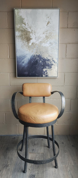 Cedarvale Hand Forged Wrought Iron and Leather Counter Stools - Set of 5