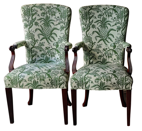 French Style Louis XV Upholstered Arm Chairs - A Pair