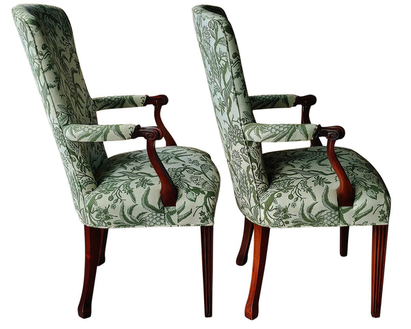 French Style Louis XV Upholstered Arm Chairs - A Pair