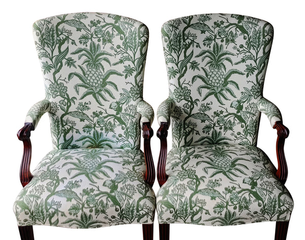 French Style Louis XV Upholstered Arm Chairs - A Pair