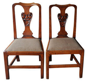 Antique English Carved  Gargoyle Face Chairs - A Pair