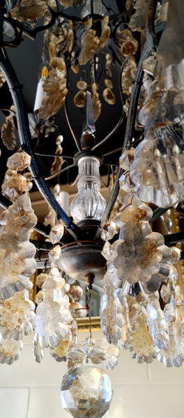 Vintage French Style Bronze and Crystal 12 Light Chandelier