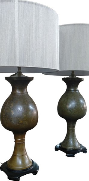 PAIR Vintage Brass Bronze Urn Style Lamps String Lamp Shades