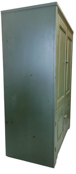 French Country Arts & Crafts Painted Wood Armoire Media Cabinet Pocket Doors