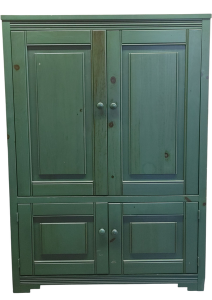 French Country Arts & Crafts Painted Wood Armoire Media Cabinet Pocket Doors