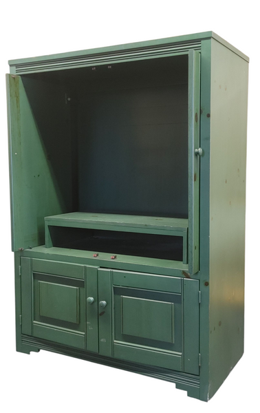 French Country Arts & Crafts Painted Wood Armoire Media Cabinet Pocket Doors