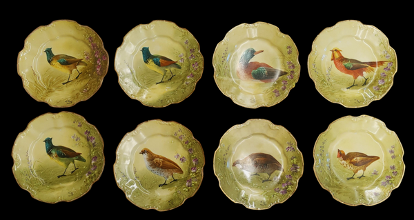 Antique French Limoges Porcelain Game Birds Platter and Plates - Set of 9