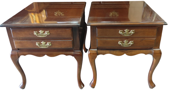 Vintage Cherry Queen Anne End Tables Hammary Furniture Company - A Pair