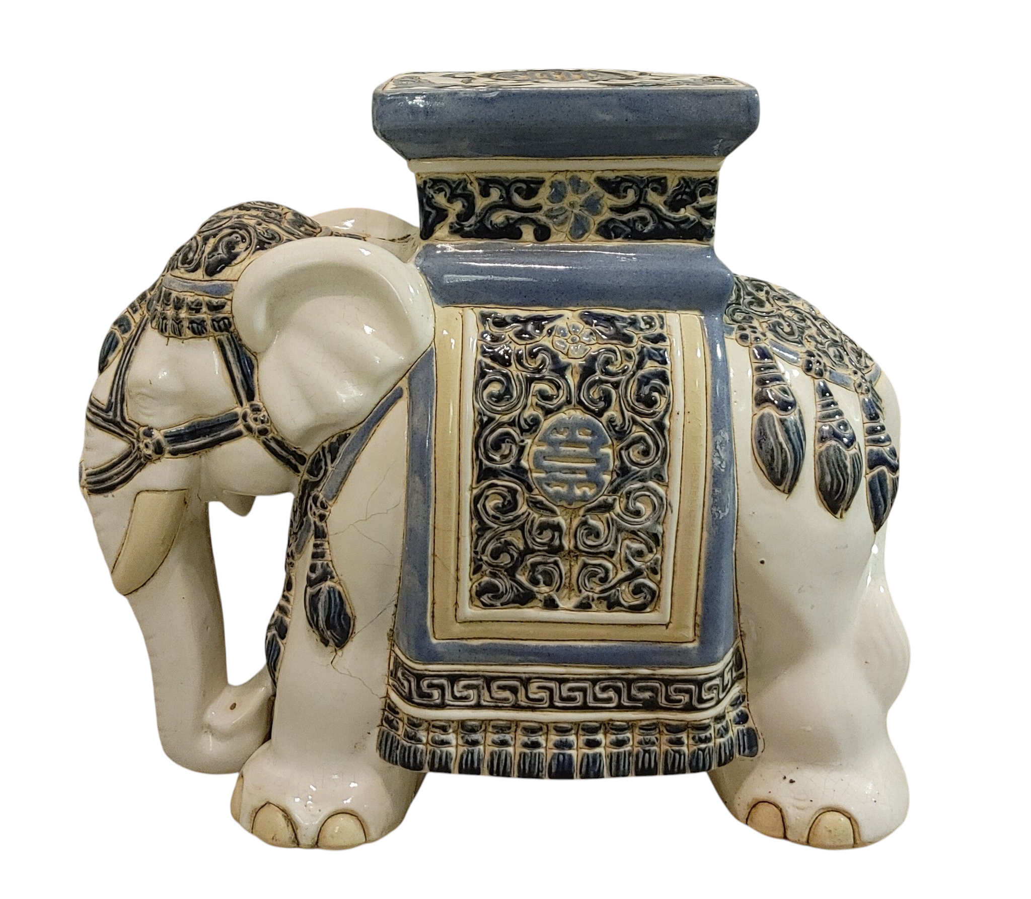 Glazed Ceramic Elephant Garden Stool Side Table Plant Stand