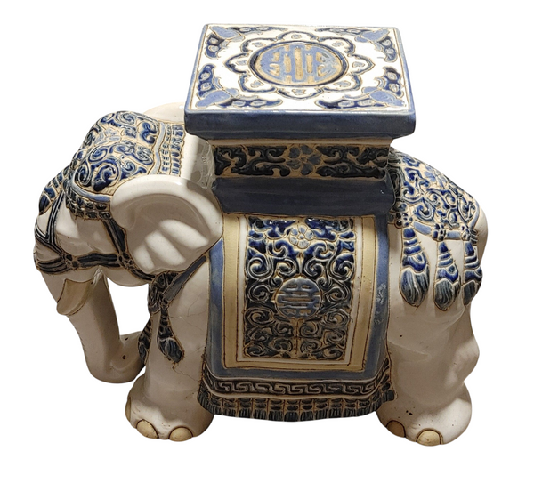 Glazed Ceramic Elephant Garden Stool Side Table Plant Stand