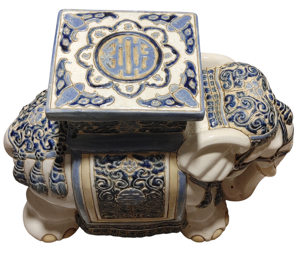 Glazed Ceramic Elephant Garden Stool Side Table Plant Stand
