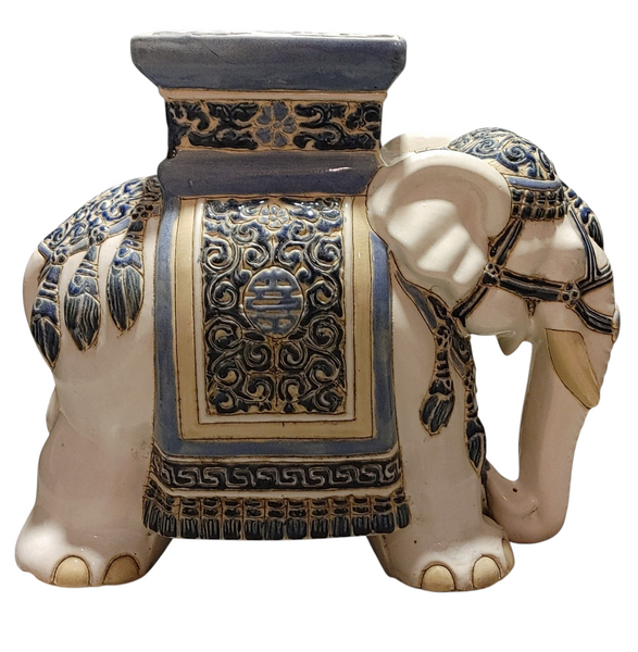 Glazed Ceramic Elephant Garden Stool Side Table Plant Stand