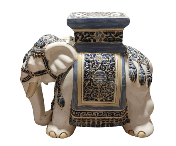 Glazed Ceramic Elephant Garden Stool Side Table Plant Stand