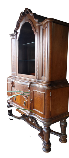 Antique French Style Burled Walnut China Cabinet