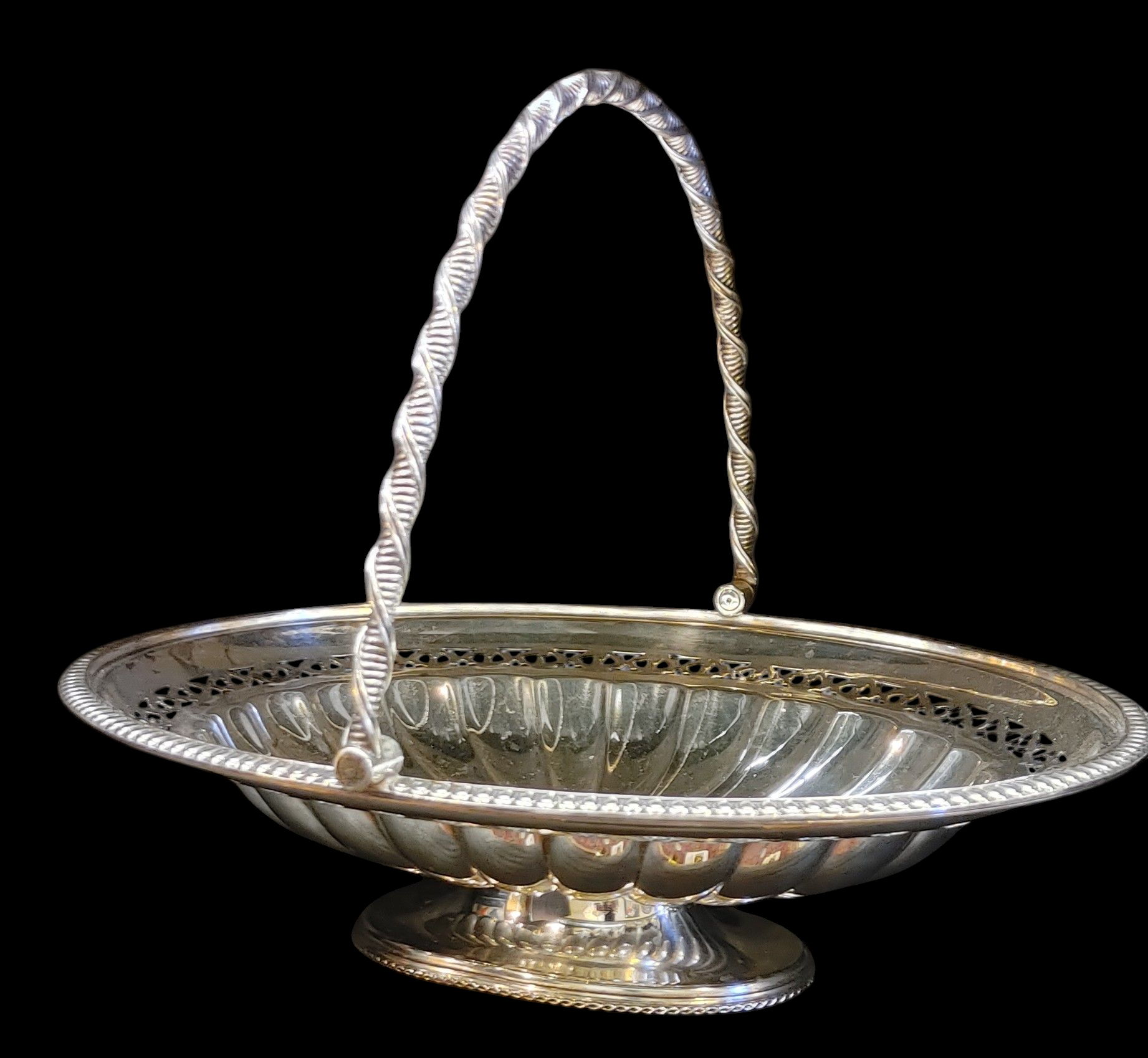 Walker & Hall Sheffield Silver Plated Swing Handle Basket on Pedestal