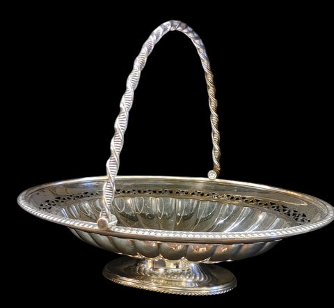 Walker & Hall Sheffield Silver Plated Swing Handle Basket on Pedestal