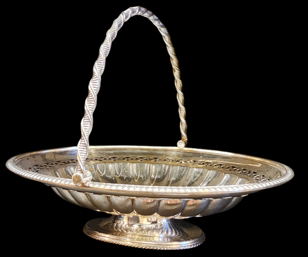 Walker & Hall Sheffield Silver Plated Swing Handle Basket on Pedestal