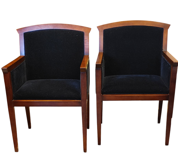 Art Deco Style Black Velvet Armchairs - A Pair