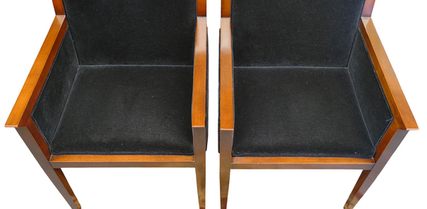 Art Deco Style Black Velvet Armchairs - A Pair