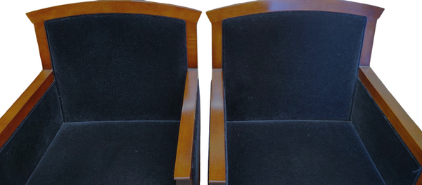 Art Deco Style Black Velvet Armchairs - A Pair
