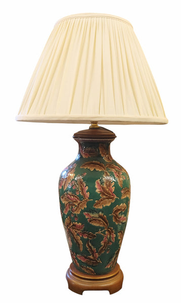 Vintage Asian Style Ceramic Table Lamp Green Floral Bob Timberlake