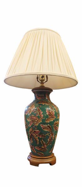 Vintage Asian Style Ceramic Table Lamp Green Floral Bob Timberlake