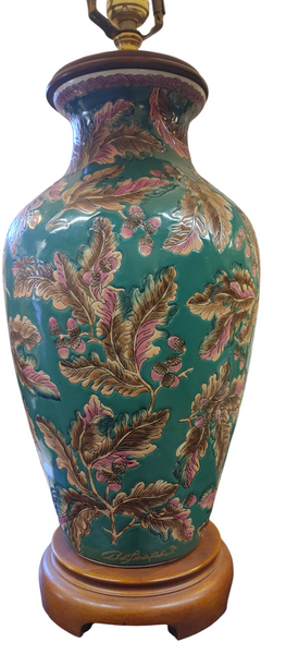 Vintage Asian Style Ceramic Table Lamp Green Floral Bob Timberlake