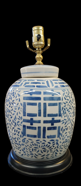 Chinese Blue White Mounted Ginger Jar Table Lamp Double Happiness
