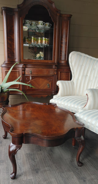 French Provincial Louis XV Style Wood Coffee Burl Wood Top