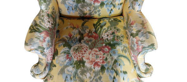 Traditional Queen Anne High Back Wing Chair Yellow Floral