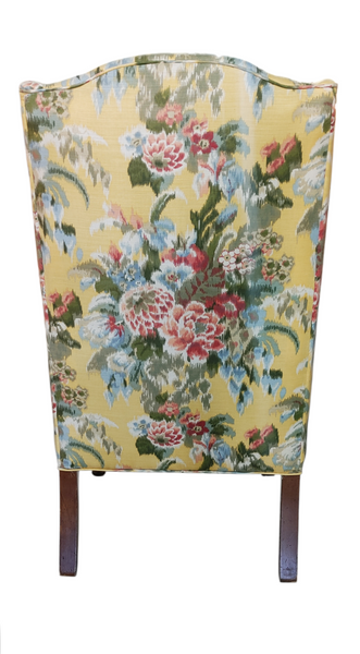 Traditional Queen Anne High Back Wing Chair Yellow Floral