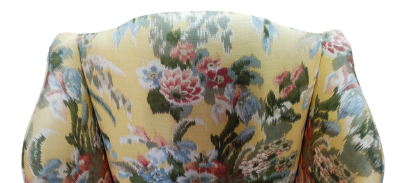Traditional Queen Anne High Back Wing Chair Yellow Floral